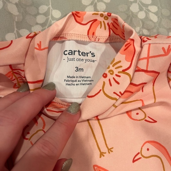 New Carter’s Baby Girl Pink Flamingo Swimsuit- Rash Guard and Bottoms - Size 3m - Picture 2 of 6